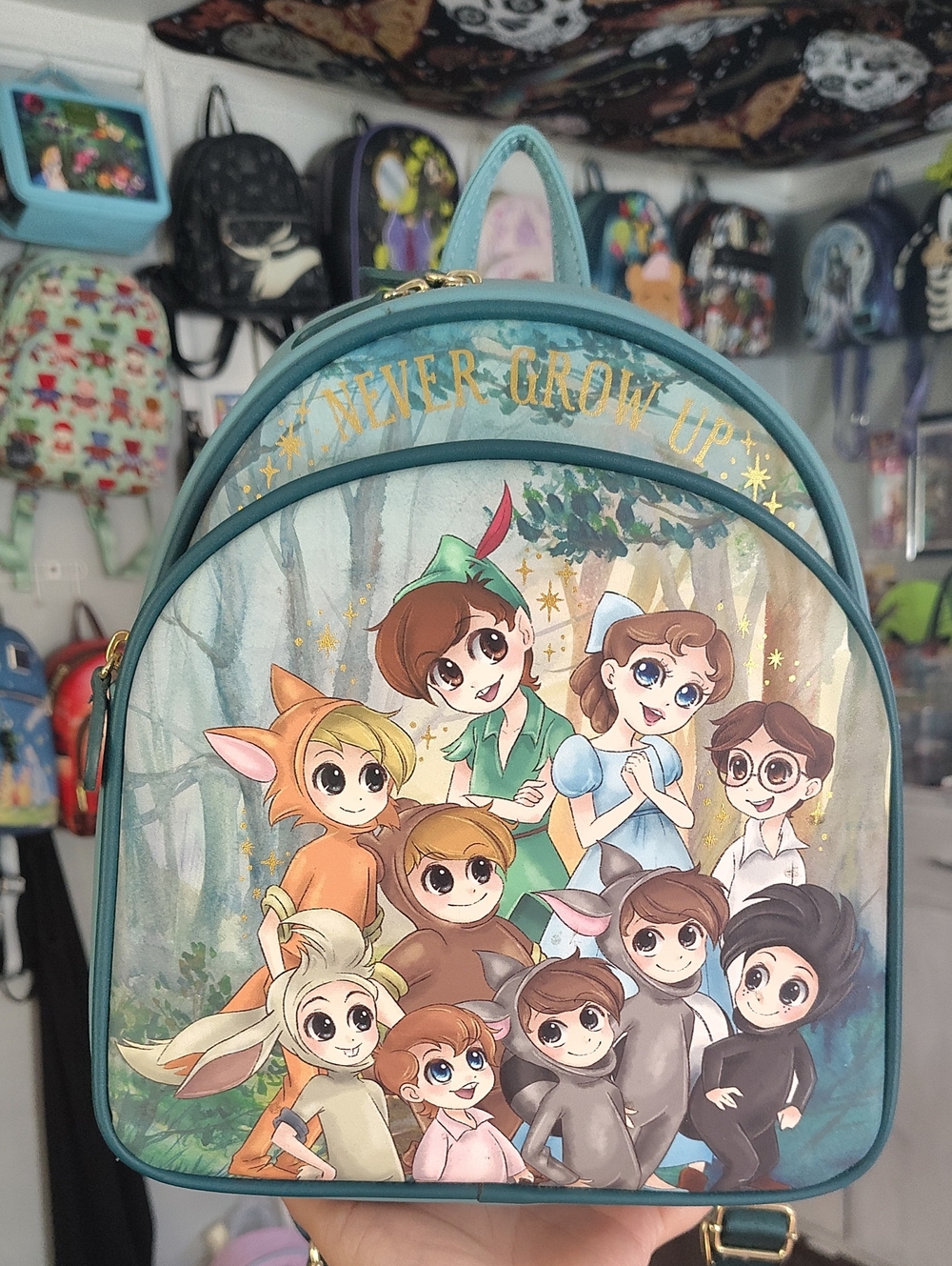Kids Teal 'Never Grow Up' Character Backpack